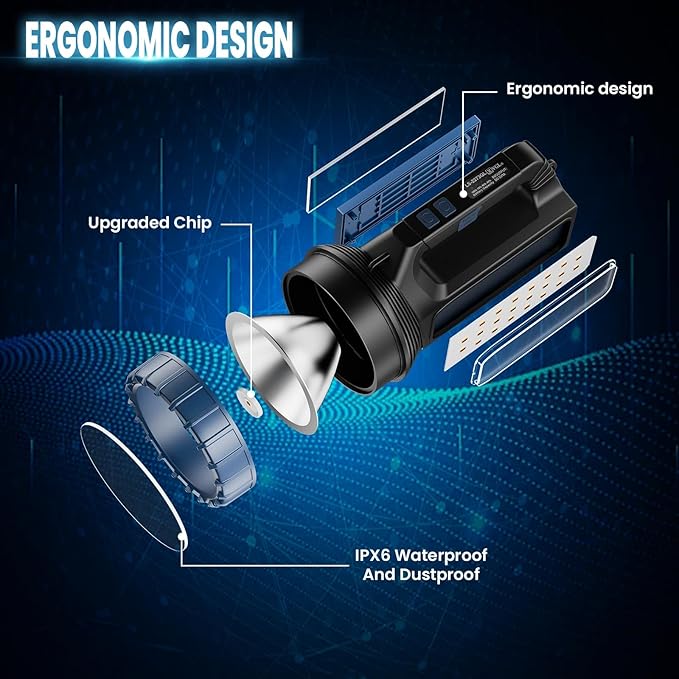 Solar Flashlights, Solar Flashlight Flashlights For Multi Function 8000 Lumens Led Flashlight With Emergency Strobe Light Emergencies, Led High Lumens, Usb C And Large Capacity Battery (2pcs)