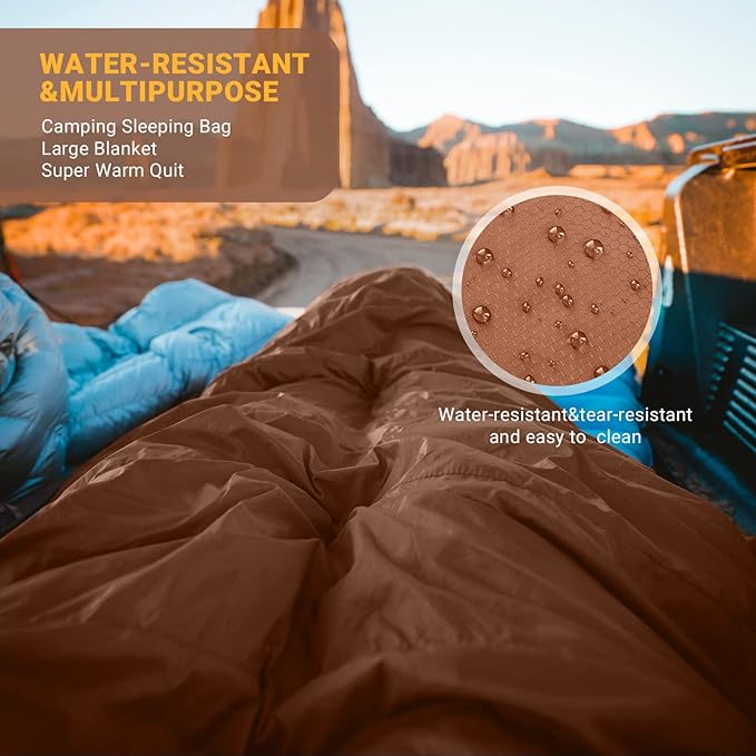 KingCamp Double Sleeping Bag for Adults, Queen Size 2 Person XXL Flannel Sleeping Bag, Waterproof Lightweight Flannel Quilt with 2 Pillows, Perfect for Couples Family Camping Hiking