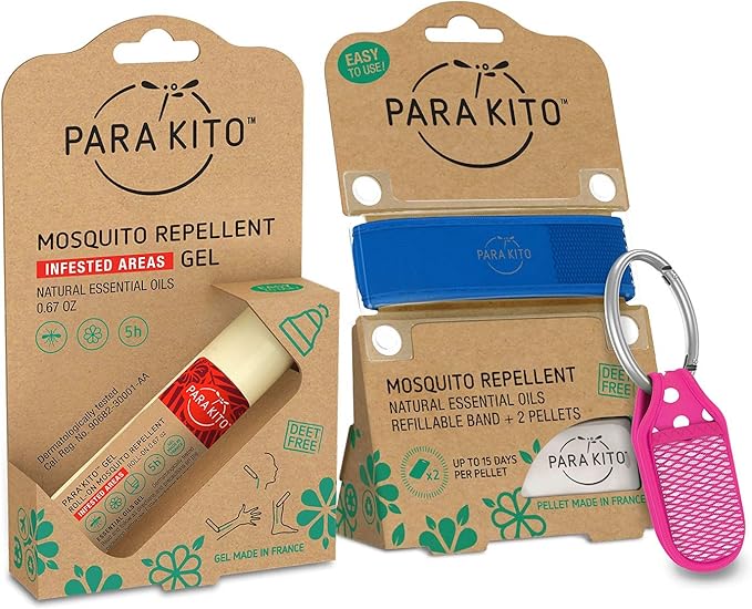 PARA'KITO Mosquito Repellent Bundle - 1 Roll-on | 1 Wristband | 1 Clip (Roll-on + Blue + Pink)