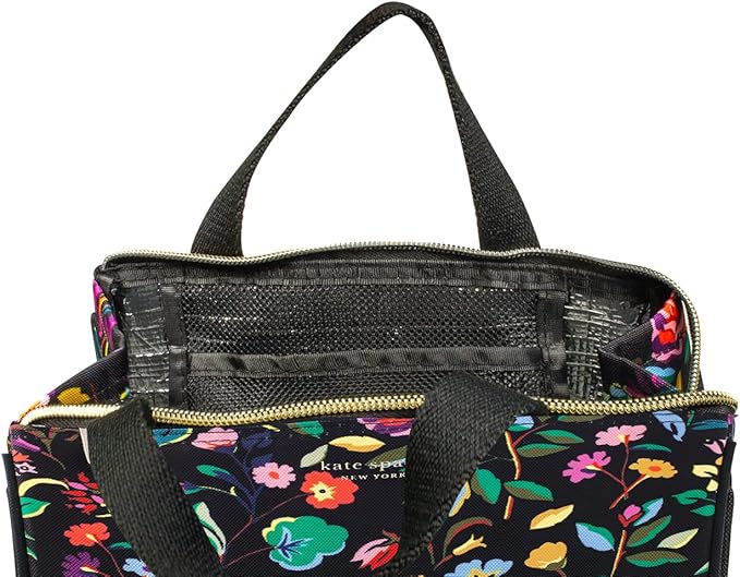 Kate Spade New York Portable Soft Cooler Lunch Bag, Thermal Tote with Silver Insulated Interior Lining and Storage Pocket, Autumn Floral