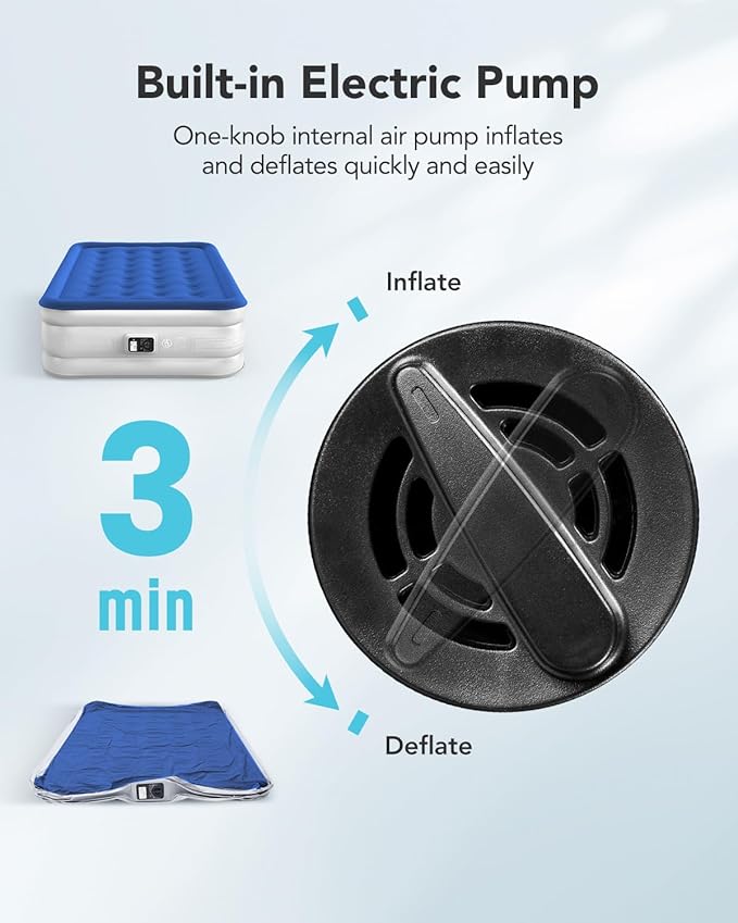 iDOO Air Mattress Full with Built in Pump, Blow up Mattress Full, Inflatable Mattress for Camping, Guest, Home, 3 Mins Inflation, Comfort Colchones Inflables, Air Bed