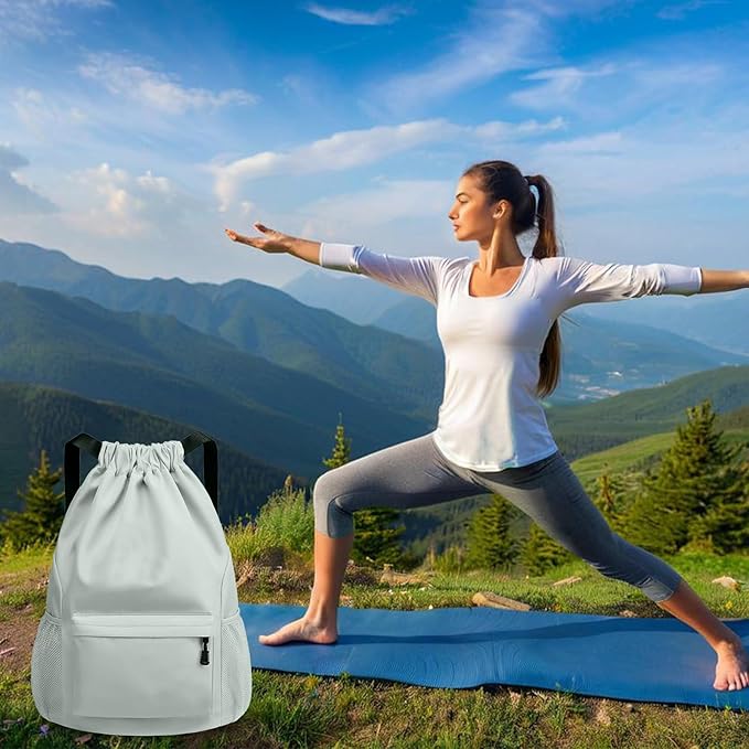 Sports Drawstring Backpack String Swimming Gym Bag Backpack with Shoes Compartment and Pocket for Men Women (light green)