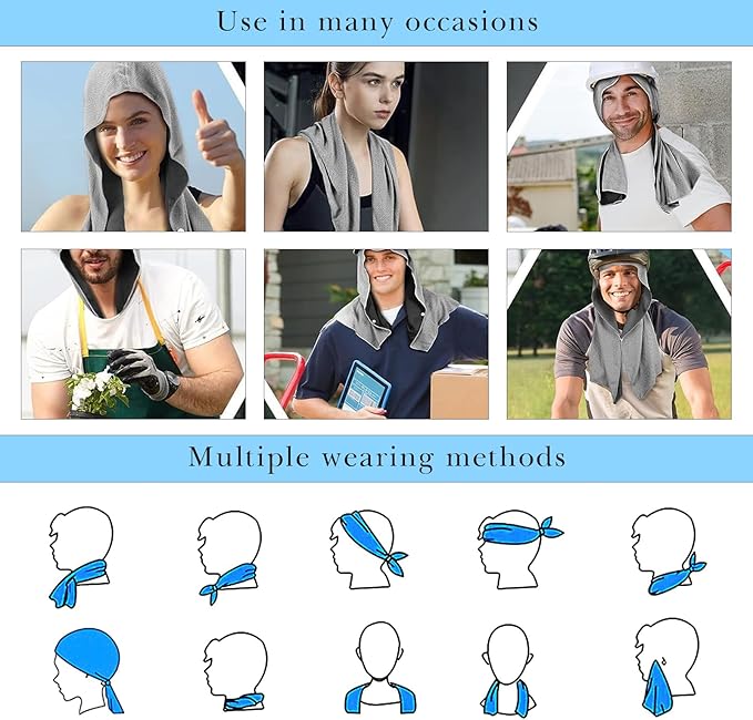 Cooling Hoodie Towel, Absorbent and Quick Drying Cooling Towels for Neck and Face, Sun Protection Cold Towels, Cooling Neck Wraps for Hot Weather for Sport Workout (2 Pack)