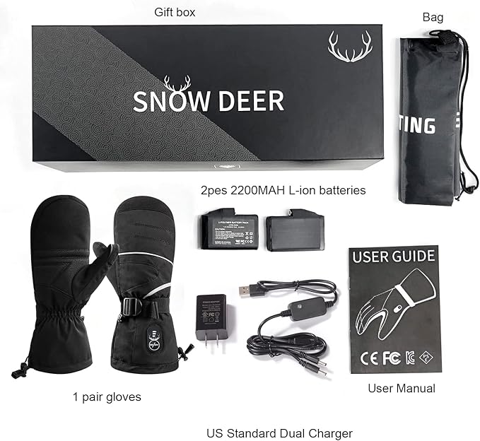 SNOW DEER Heated Gloves Electric Upgraded Men Women 7.4V Rechargeable Battery Gloves,Heated Motorcycle Glove Mittens