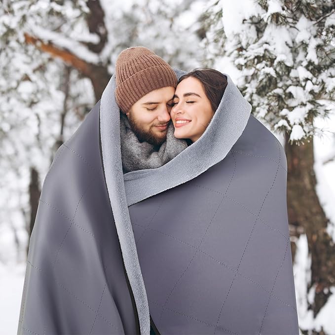 Titanker Outdoor Picnic Blankets, Camping Blanket Waterproof Blanket and Outdoor Pillow 2-in-1, 83''X 55'' Stadium Blanket with Storage Bag, Car Blanket for Hiking, Camping, Gradient Gray