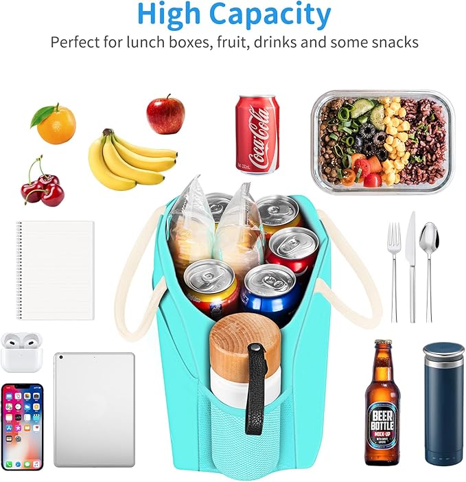 Lunch Bag Lunch Box for Women Men Reusable Insulated Lunch Tote Bag,Food Handbags Case High Capacity for Travel Work Picnic Beach,Cyan