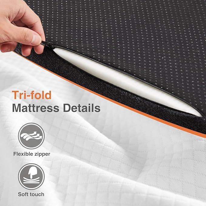 Sweetcrispy Tri-fold Memory Foam Mattress - 3 Inch Queen Size Portable Bed Pad, Foldable Floor Mat, Collapsible and Washable Cover with CertiPUR-US Certified, for Travel & Camping & Yoga