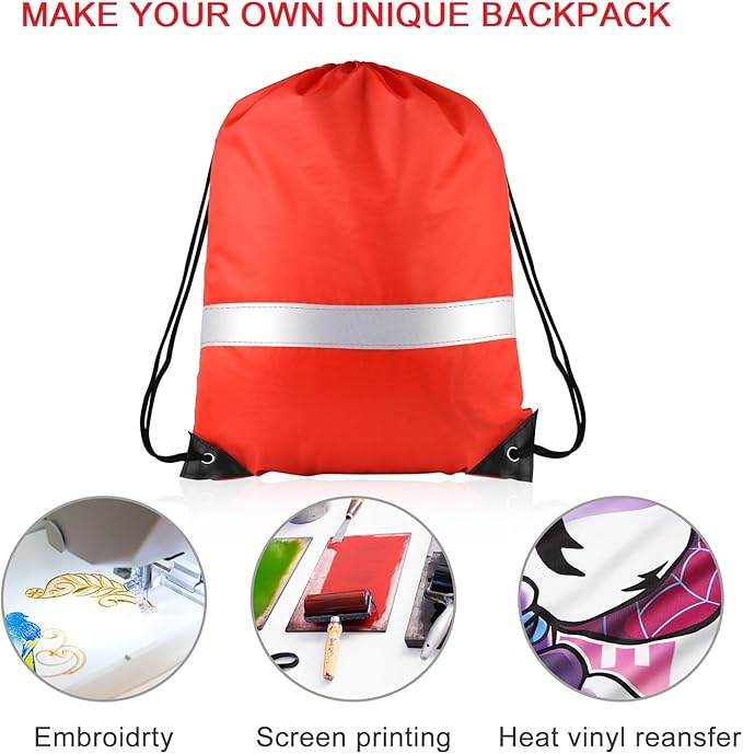 KUUQA 12 Pcs Drawstring Backpack Bag Bulk Reflective Backpack Red String Bags Cinch Sack Backpack for Team Yoga Sport Gym Traveling