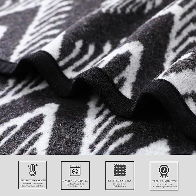 PuTian Merino Wool Blanket - 4 lbs Warm, Thick, Washable, Large 87" x 63" Throw for Outdoors, Camping,Couch, Bed, Travel-Super Soft Wool Blanket- Bohemia Grey