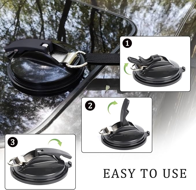 OCR 4 Pack Vacuum Suction Cup, Heavy Duty Sucker Cup Anchor with 8 Securing S Hook, Car Tensioner for Camping Car Mount Tents Luggage Tarps Car Side Awning (Black)
