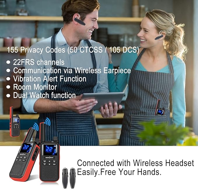 Rechargeable Walkie Talkies for Adults,Two Way Radios with Bluetooth Earpieces and Mic,Rechargeable Batteries,NOAA SOS Vibration Micro-USB Charger,Long Range Walkie Talkies