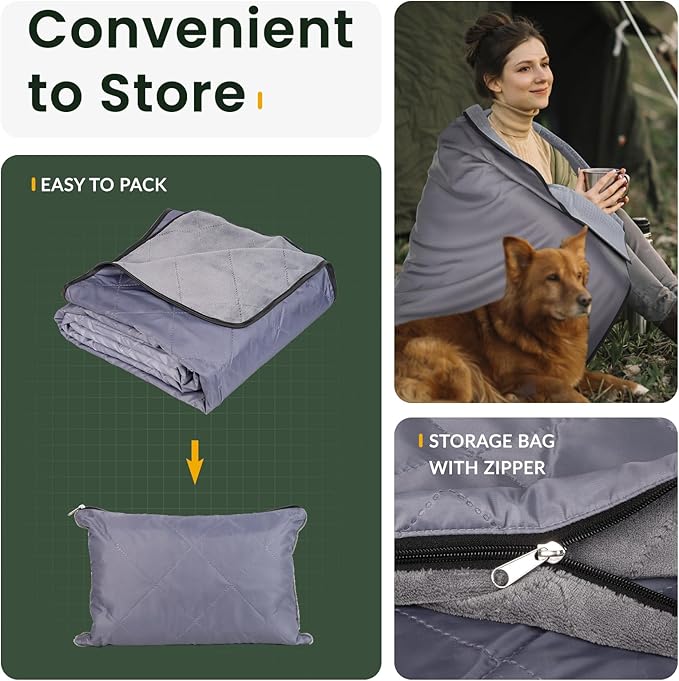 Titanker Outdoor Picnic Blankets, Camping Blanket Waterproof Blanket and Outdoor Pillow 2-in-1, 83''X 55'' Stadium Blanket with Storage Bag, Car Blanket for Hiking, Camping, Gradient Gray