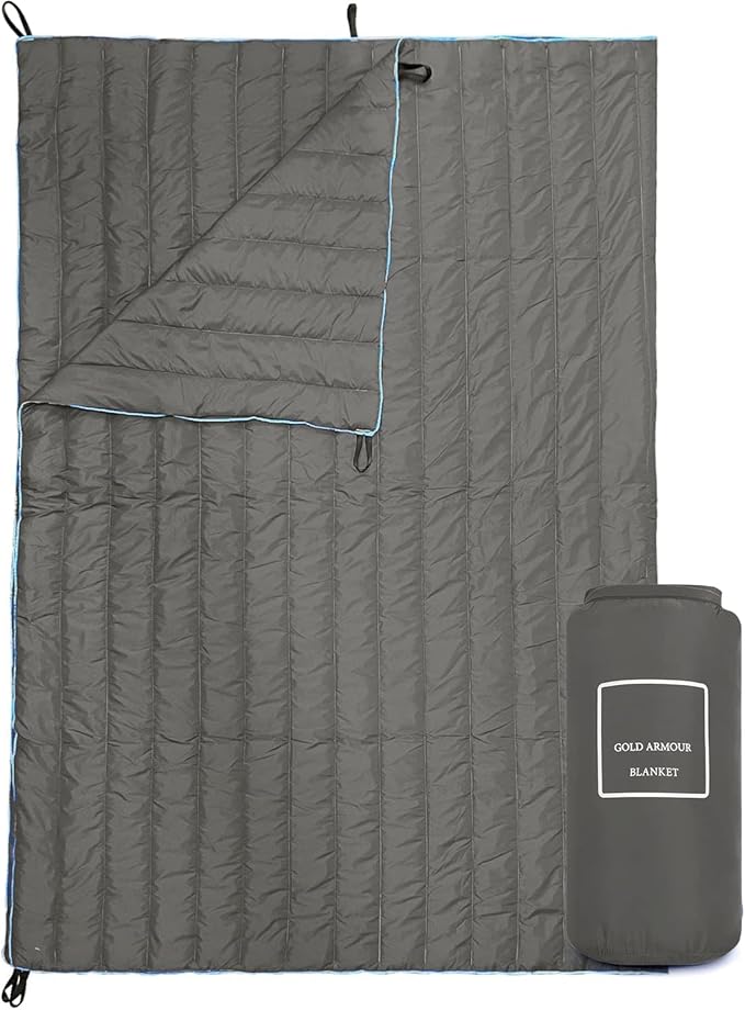 Gold Armour Puffy, Packable Camping Blanket - Lightweight & Compact Insulated Quilt for Outdoor - Camping Gear (Gray)