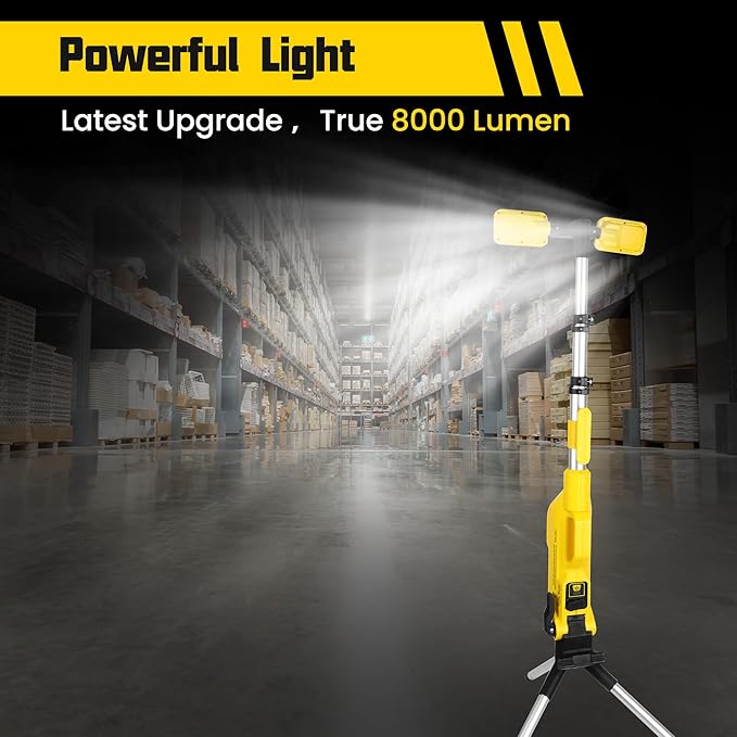 Rechargeable Cordless LED Work Light with Stand 8000 Lumen Portable LED Portable Job Site Lighting Dimmable Led Work Light for indoor/outdoor Lighting(Yellow)