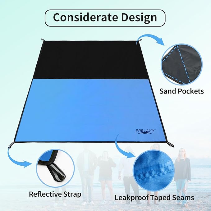 Frelaxy Pocket Picnic Blanket, Waterproof Beach Blanket, Compact Camping Blanket, Lightweight Outdoor Blanket for Beach Festival Camp Picnic Hiking Travel