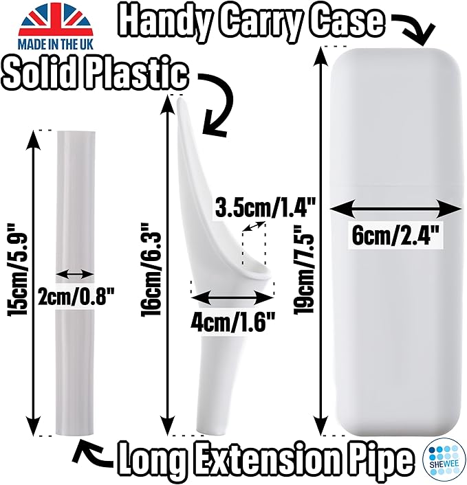 SHEWEE Extreme Female Urinal - Made in The UK - Reusable and Recyclable Urination Device. Festival, Camping, Car and Hiking Essentials for Women. Includes Travel Case and Extension Pipe - White