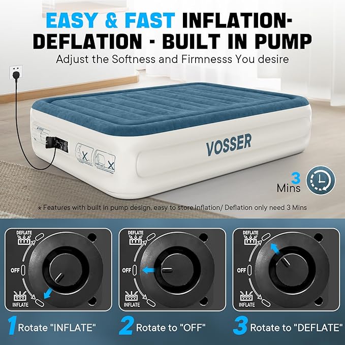 Air Mattress Full with Built in Pump,18" Raised Inflatable Mattress,Thicker Blow Up Mattress 2 Mins Self-Inflation/Deflation,Luxury Upgraded Air Bed with Storage Bag for Home, Camping & Guests
