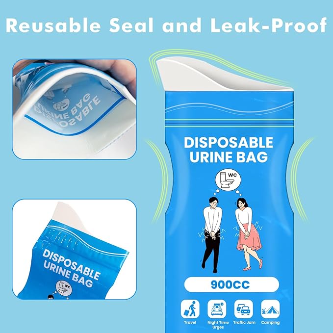 Disposable Urine Bags, 900ML Pee Bags for Women Men Emergency Use, 8/12/24 Pcs Unisex Urine Vomit Bag for Camping, Hiking, Traffic Jams, Road Trips, Pregnant, Patients