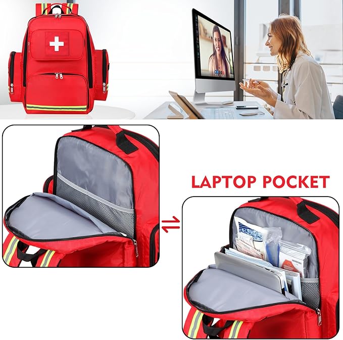 Gatycallaty First Aid Backpack Medical Emt First Responder Bag Empty Ems Emergency Home Health Hiking Trauma Travel Camping (red, Large)