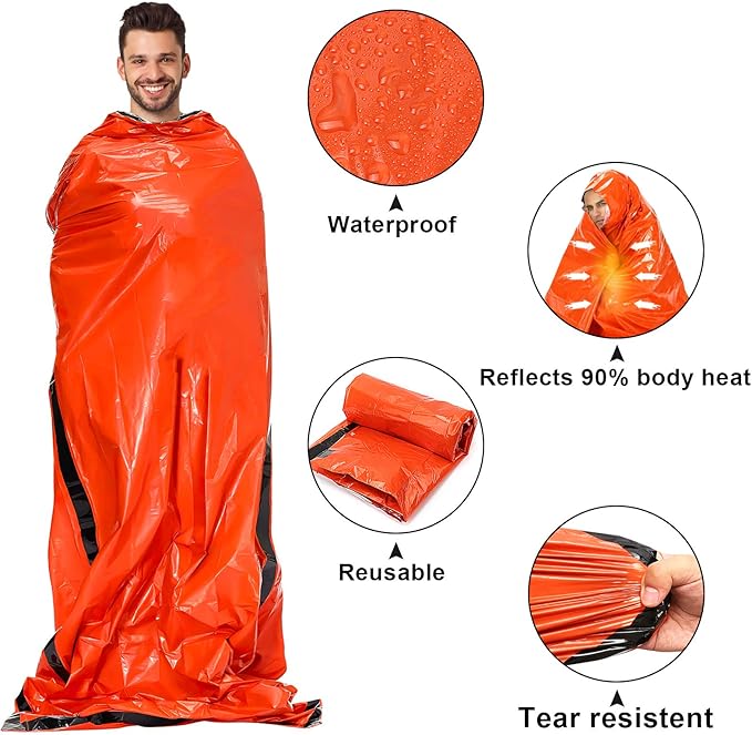 Emergency Sleeping Bags Thermal-Emergency-Blankets Ultralight Space Blankets Survival Waterproof Bivy Sack Multi-Purpose Survival Gear for Hiking, Camping, First Aid Kits, Outdoor Survival Gear