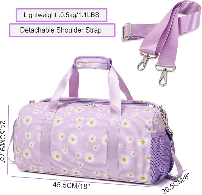 Dance Bag Ballet Bag for Girls Teen Travel Duffel Bags Sports Gym Bag Yoga Bags Cheer Bag Girls Weekender Bag Corduroy Daisy Dance Bag with Shoe Compartments(purple daisy)