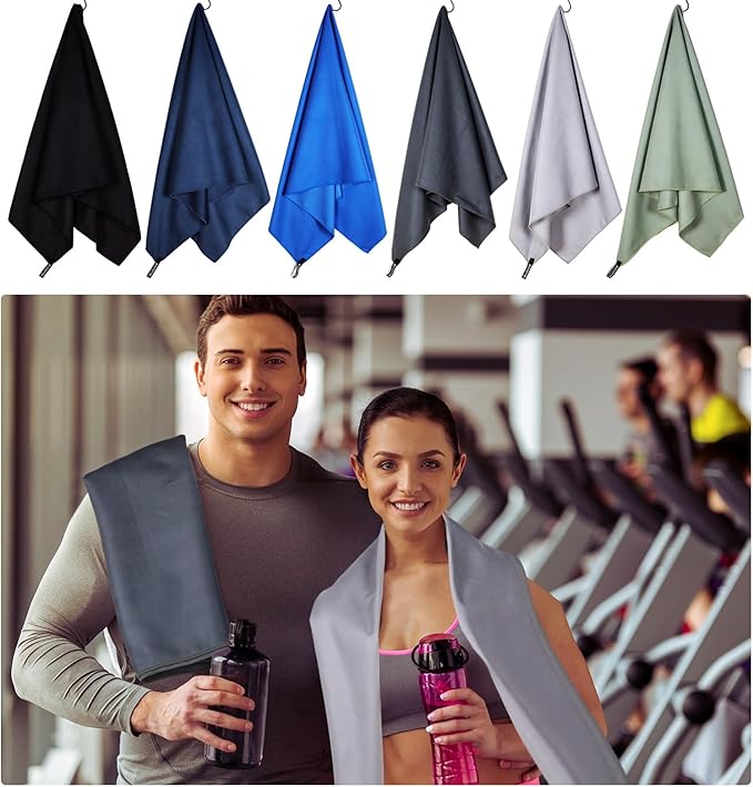Tranqun 6 Pcs Quick Dry Towel Colored Microfiber Travel Towel Camping Towels Lightweight Absorbent Compact Backpacking Towel Microfiber Gym Towel for Sweat Beach Bath Yoga Hiking Pool 24 x 48 inch