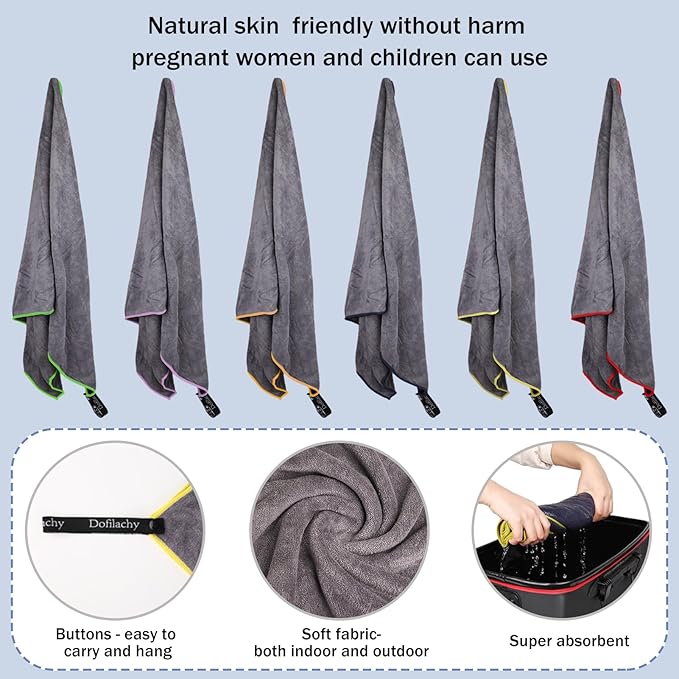 Dofilachy 6 Pack Camping Towel - Quick Dry Towel - Microfiber Travel Sports Towel - Super Absorbent Swim Towel (6, Yellow)