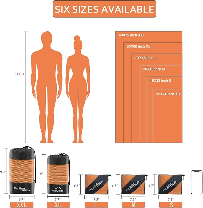 Your Choice Microfiber Travel Towel, Fast Drying Towel for Camping, Travel, Beach, Gym, Backpacking, Sports and Swimming. Sweat Absorbent, Lightweight and Ultra Compact