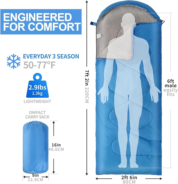 Sleeping Bags for Adults Kids,Lightweight Waterproof Compact Sleeping Bag with Stuff Sack for Warm Camping Cold Hiking Traveling Outdoor Activities