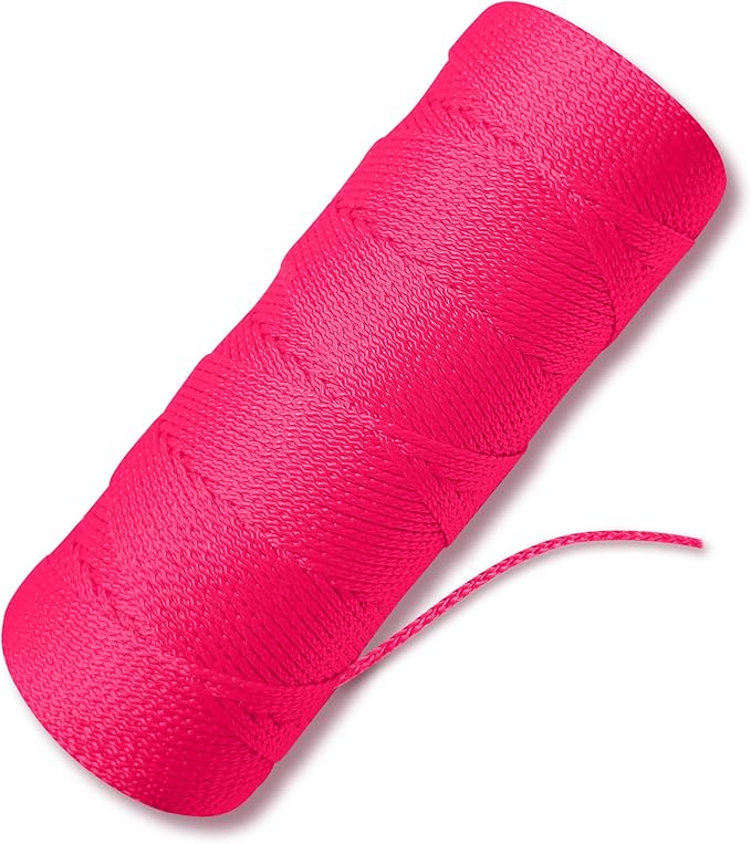 Fluorescent Pink Mason Line String Line - #18 Braided Nylon String - 250 Ft Length - Nylon Twine for Gardening Or Masonry Tools - Perfect Construction String for A String Level, Twine String