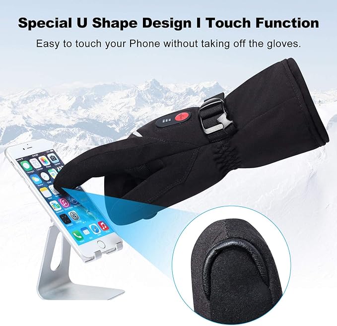day wolf Upgraded Heated Gloves for Men Women, Waterproof and Touch Screen 7.4V 2200mAh Rechargeable Electric Gloves Hand Warmer for Skiing, Snowboarding, Skating, Camping Hiking Running