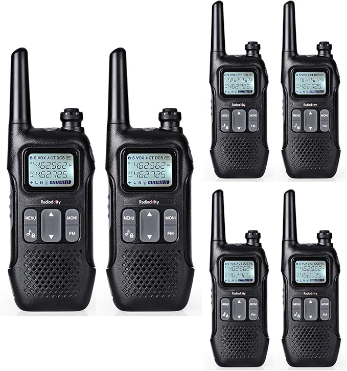 Radioddity FS-T1 FRS NOAA Two-Way Radio, Rechargeable Walkie Talkies, 22 CH, Earpiece, Flashlight, USB Charging, Perfect for Hiking Camping Security Team, 6 Pack