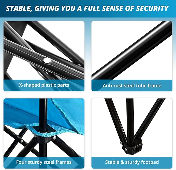 2PCS Folding Outdoor Beach Camp Chair with Cup Holder, Storage Pocket, Waterproof Bag Outdoor Arm Chair, Supports 225LBS, Blue