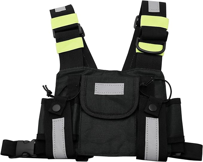 Universal Radio Harness Chest Rig Bag Pocket Pack Holster Vest Fluorescent Green for Two Way Radio