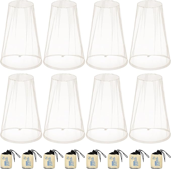 Tudomro 8 Pcs Mosquito Head Face Fly Netting Hood Mosquito Net Hat 18 x 18 Inch Bug Net for Head with Carry Bags(White)