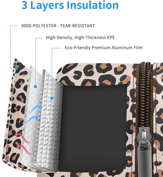 Lunch Bag Women,Lunch Box Adult for Women Men Reusable Insulated Lunch Tote Bag,Leakproof Food Handbags Case High Capacity for Travel Work Picnic Beach,Leopard