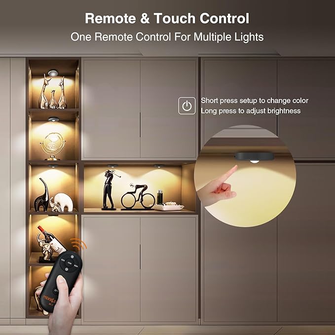 Puck Lights with Remote Control,2000mAh Rechargeable Under Counter Lighting,3 Color Temperatures Dimmable Under Cabinet,Closet Light,3Pack Tap Light for Hallway (Dark Grey, 3 Pcs)
