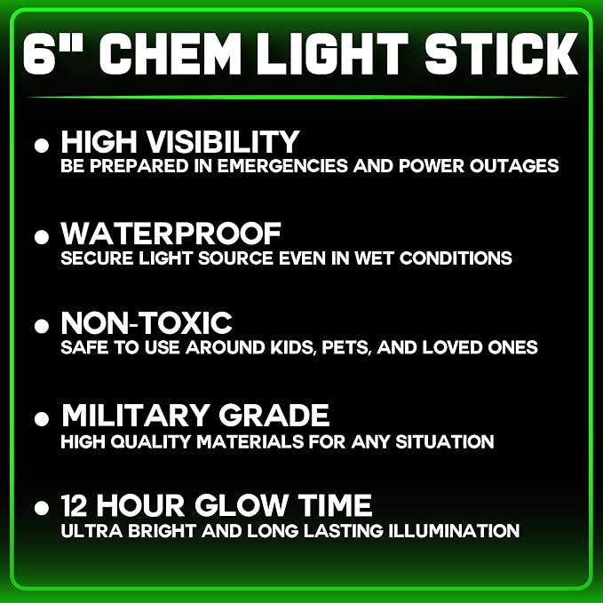 PartySticks Green Glow Sticks Emergency Chem Lights (6", 12 Pack) Military Grade 12 Hour Bulk Tactical Light Sticks for Survival Gear, Camping, Power Outages…