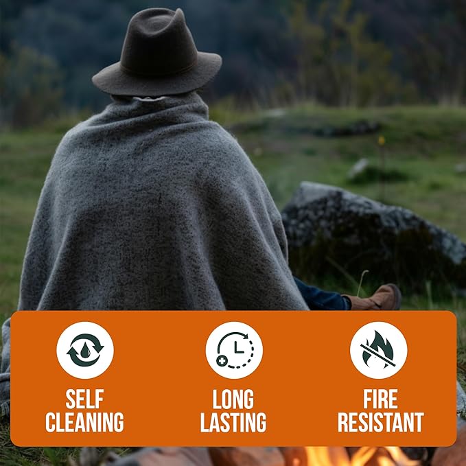 copa Outdoors Extra Large 4.5 lbs Wool Blanket 90"x66" Camping Blanket Thick Outdoor Blanket w Carry Strap and Front Cell Phone Pocket Camping Blankets for Cold Weather