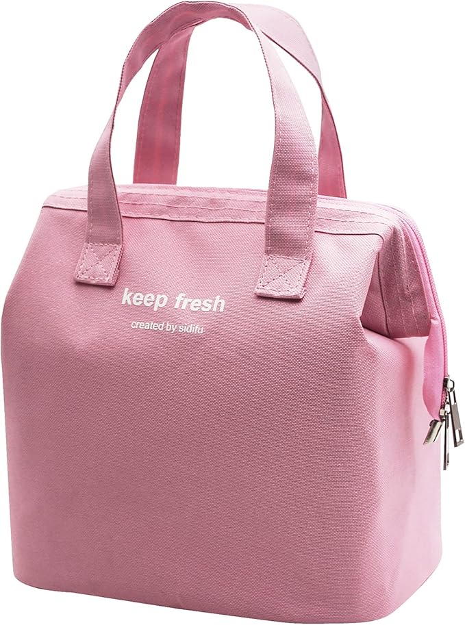 Mziart Insulated Lunch Bag Simple Bento Cooler Bag Lunch Tote Bag for Lunch Box for Women Men Adult Picnic Working Hiking Beach (Pink)
