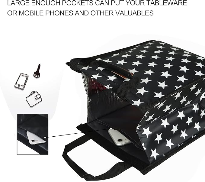 Lunch Bags for Women Insulated Reusable Lunch Tote with Internal Pocket, Lunch Tote bag for Work(Star)