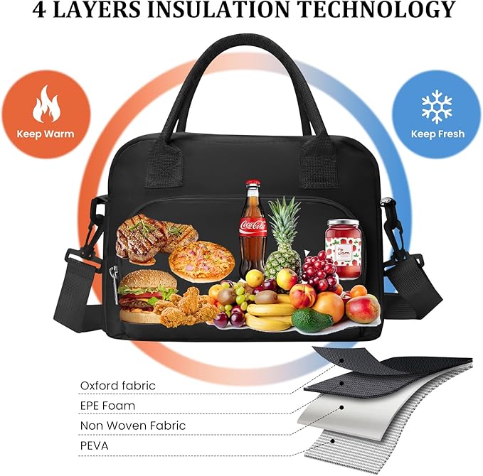 Insulated Lunch Bag for Women Men Large Reusable Lunch Box Adult Striped Leakproof Portable Cooler Tote Bags for Work Picnic
