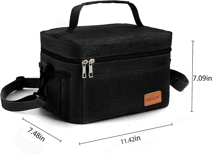 Lunch Bag for Men/Women, Insulated Reusable Lunch Box Leakproof Cooler Tote Bag Freezable with Adjustable Shoulder Strap for Office Work Picnic Beach(Black)