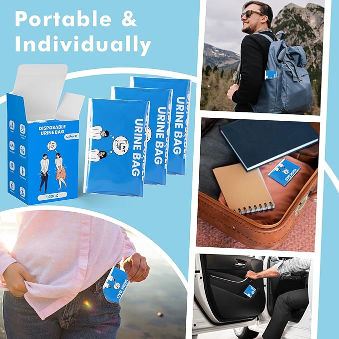 Disposable Urine Bags, 900ML Pee Bags for Women Men Emergency Use, 8/12/24 Pcs Unisex Urine Vomit Bag for Camping, Hiking, Traffic Jams, Road Trips, Pregnant, Patients