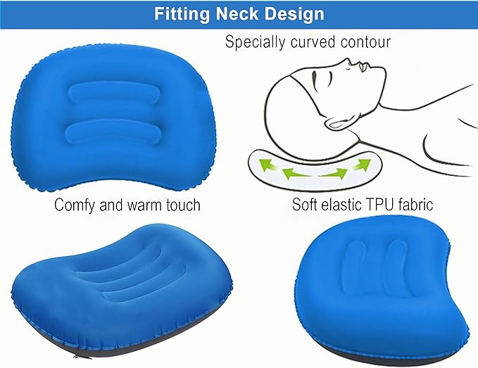 Portable Inflatable Neck Pillow for Outdoor Travel, Camping, Office Naps-Polyester ,Color Available-Simple and Comfortable (16.5 * 12.6 * 4.3in, Blue)