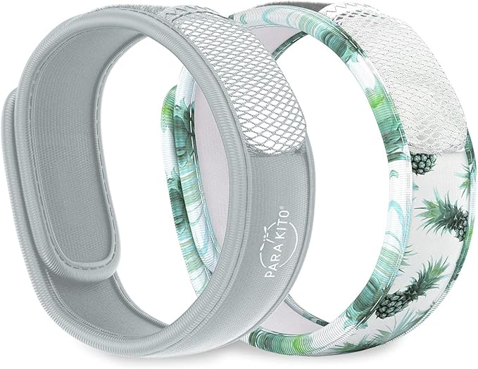 Para'Kito Mosquito Repellent Bracelets + Refill Pellets Bundle | w/Peppermint Oil, Essential Oils | Hiking & Camping Accessories | Paraben Free, DEET Free - 2 Wristbands & 2 Refills (Smokey Grey + Pineapple)