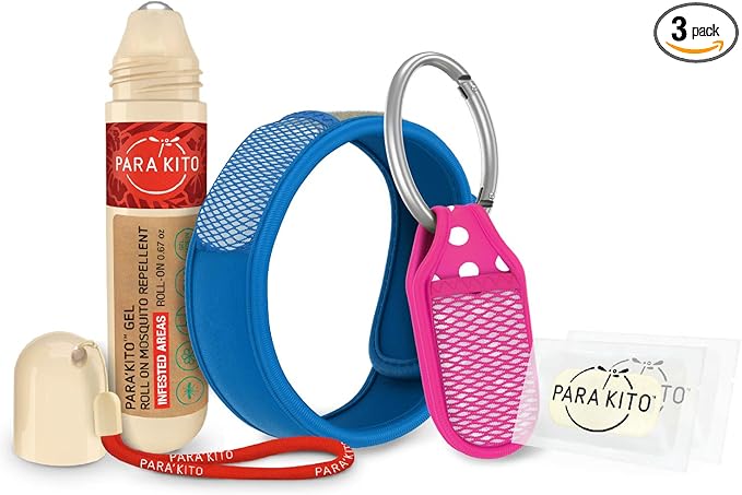 PARA'KITO Mosquito Repellent Bundle - 1 Roll-on | 1 Wristband | 1 Clip (Roll-on + Blue + Pink)