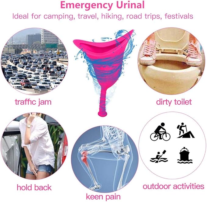 Female Urinal, Pee Funnel Silicone Portable Urinal with Storage Tube Ideal for Camping Travel Festivals Outdoor Activities - (Pink)
