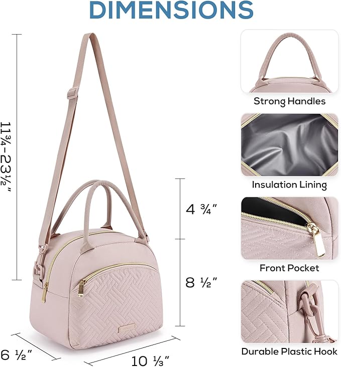 TOURIT Womens Insulated Lunch Bag Thermal Reusable Tote for Work Picnic, Pink