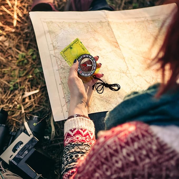 Posinly Advanced Orienteering Compass - Survival Whistle, Map Reading Field Compass for Camping, Hiking & Navigation, Great for Kids